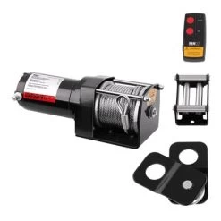 Off Road Car Winch With Remote Control And 12m Rope - 1590kg Towing Capacity With 4t Pulley