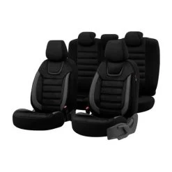 Premium Suede Leather Car Seat Covers Iconic Line - Black Grey For Bmw 2 Series Active Tourer 2014 Onwards