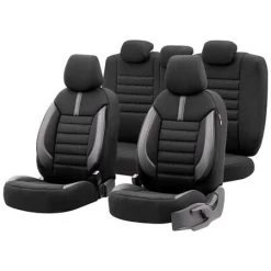 Premium Lacoste Leather Car Seat Covers Limited Series - Black Grey For Bmw 2 Series Active Tourer 2014 Onwards
