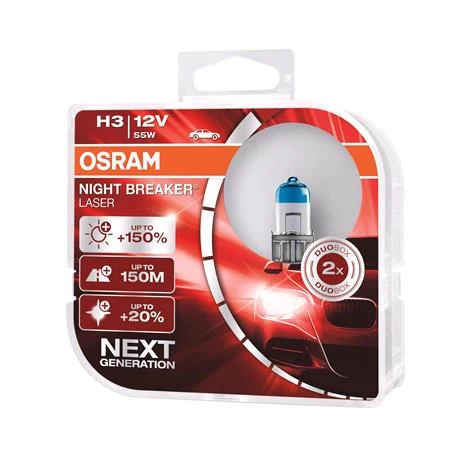 Osram 12v 55w Night Breaker Laser H3 Bulbs - 150% Brighter - Twin Pack - Image 2