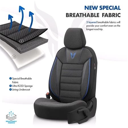 Premium Cotton Leather Car Seat Covers Toro Series - Black Blue For Bmw 2 Series Active Tourer 2014 Onwards - Image 3