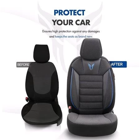 Premium Cotton Leather Car Seat Covers Toro Series - Black Blue For Bmw 2 Series Active Tourer 2014 Onwards - Image 5