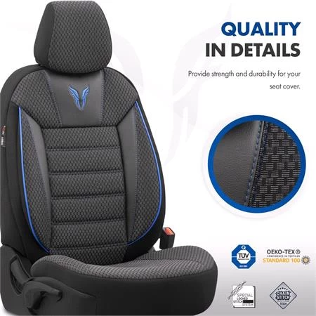 Premium Cotton Leather Car Seat Covers Toro Series - Black Blue For Bmw 2 Series Active Tourer 2014 Onwards - Image 6