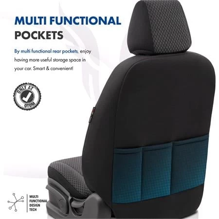 Premium Cotton Leather Car Seat Covers Toro Series - Black Blue For Bmw 2 Series Active Tourer 2014 Onwards - Image 7