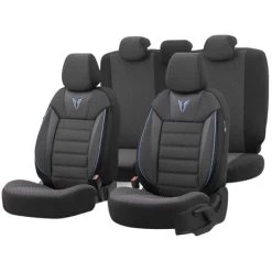 Premium Cotton Leather Car Seat Covers Toro Series - Black Blue For Bmw 2 Series Active Tourer 2014 Onwards