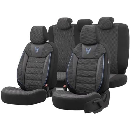 Premium Cotton Leather Car Seat Covers Toro Series - Black Blue For Bmw 2 Series Active Tourer 2014 Onwards