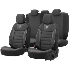 Premium Cotton Leather Car Seat Covers Toro Series - Black Grey For Bmw 2 Series Active Tourer 2014 Onwards