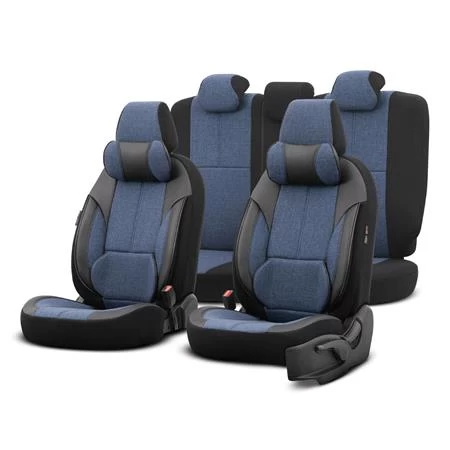 Premium Linen Car Seat Covers Voyager Series With 2 Neck Pillows - Blue For Bmw 2 Series With 2 Neck Pillows Active Tourer 2014 Onwards